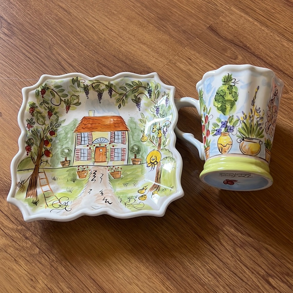 Dario Farrucci hand painted square plate & mug